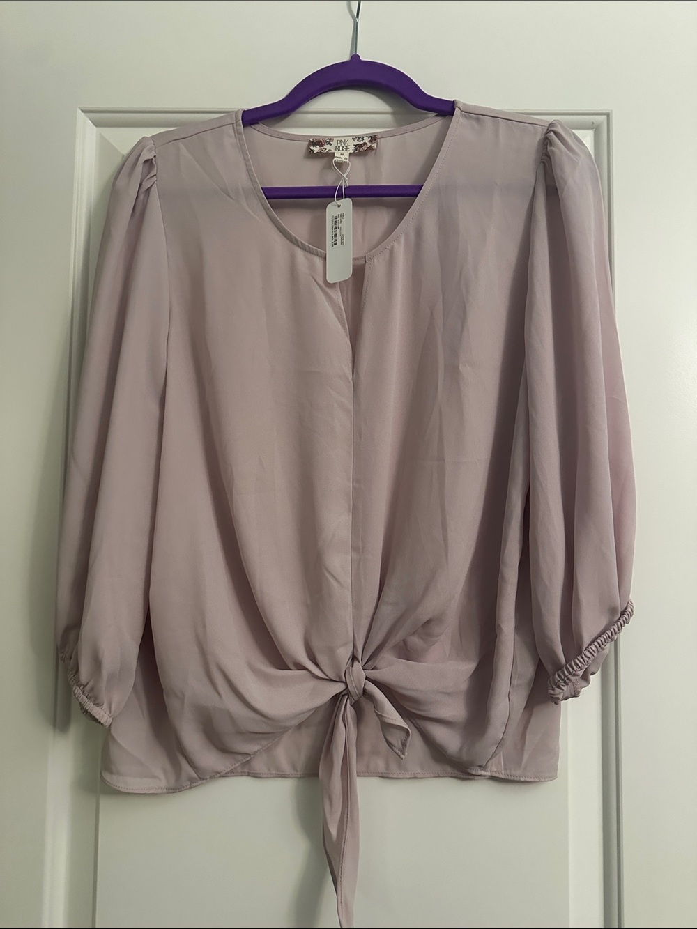 Sheer Tie-Front Blouse - Lilac | - Picture 1 of 4